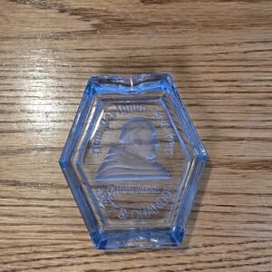 Vintage Dom Perignon Moet & Chandon Blue Glass Hexagon Ashtray Trinket Dish 4"